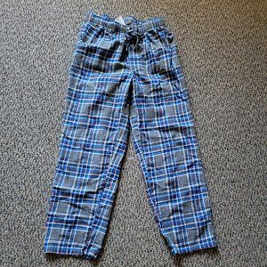 Men's Lands End  Blue Grey Plaid Flannel Pajama Bottoms Size Medium